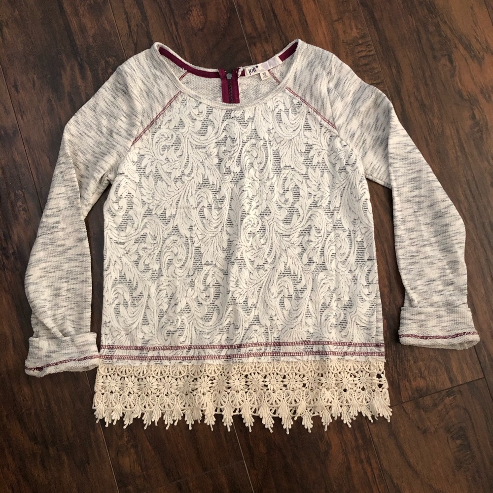 Jolt Lace Overlay Crochet Hem Sweatshirt